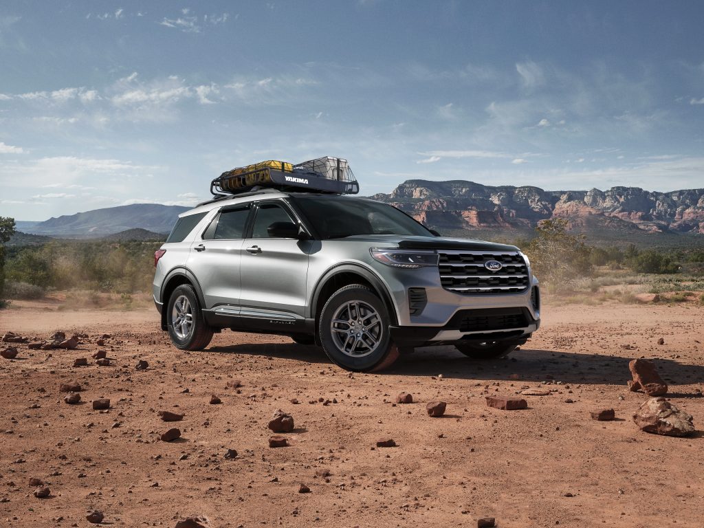 2025 Ford Explorer with cargo rack on road-trip