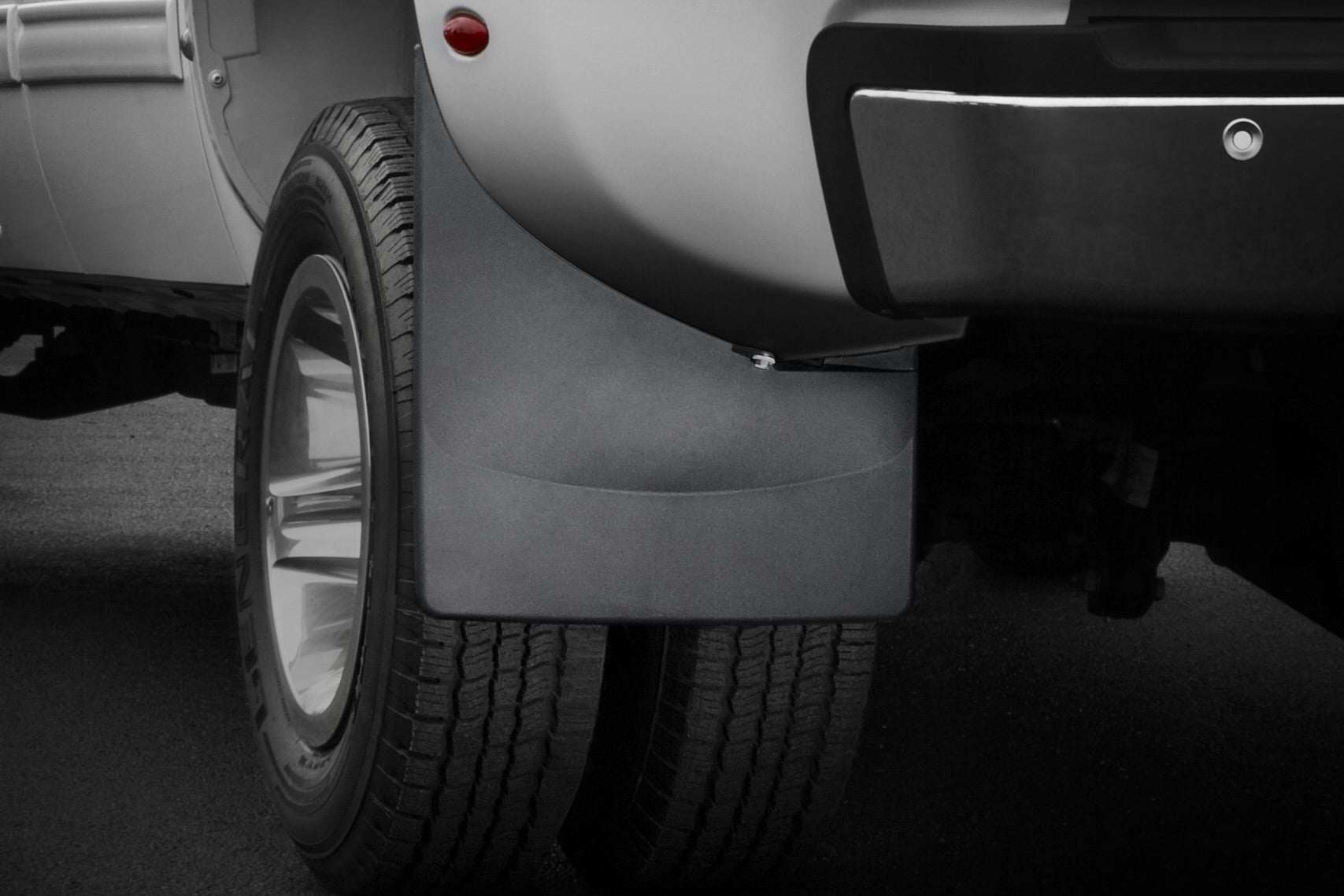 Vehicle with mud flap.